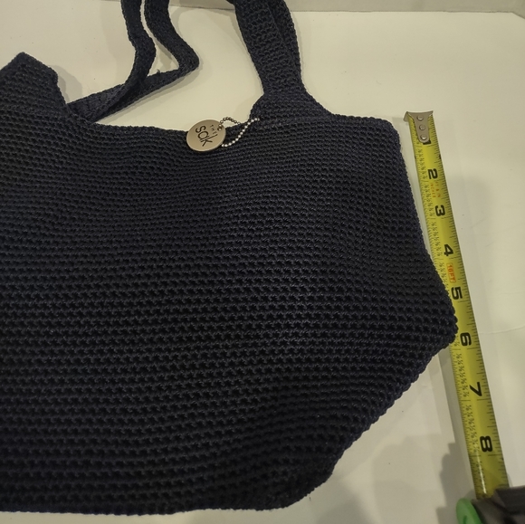 EUC The SAX Knit Crochet Bucket BAG SHOULDER w/Tag Dark Navy Blue - Picture 3 of 7